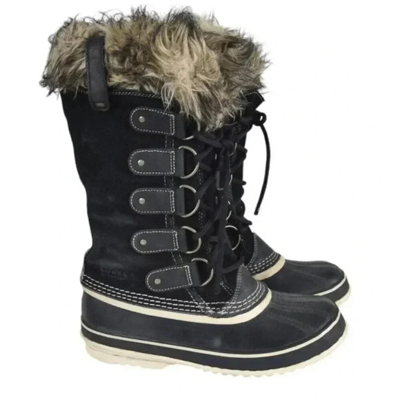 Sorel Joan of Arctic Boots Waterproof Winter Snow Boots Suede Black Faux Fur  8 - Picture 1 of 13